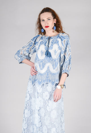 Omaley Embroidered Top in Bleu and Petr