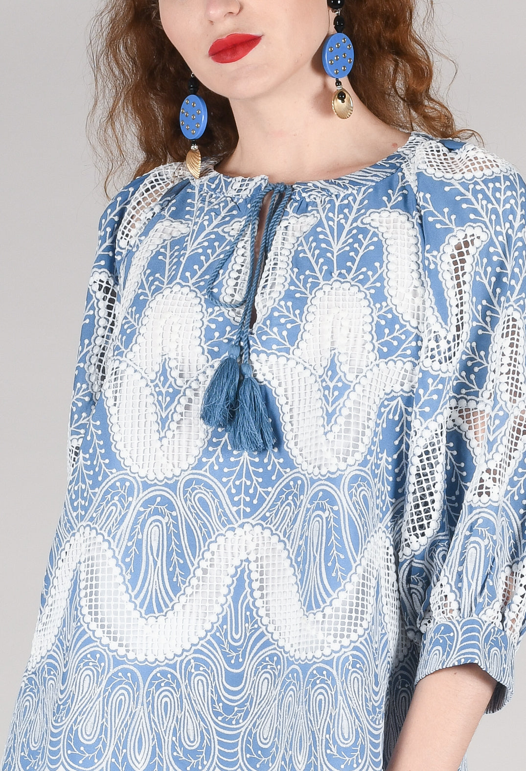 Omaley Embroidered Top in Bleu and Petr