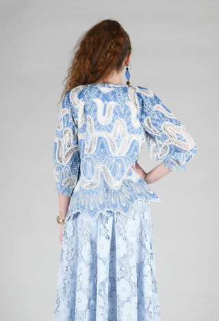 Omaley Embroidered Top in Bleu and Petr