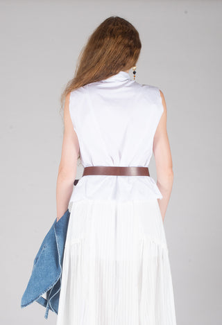 High Collar Sleeveless Shirt in White