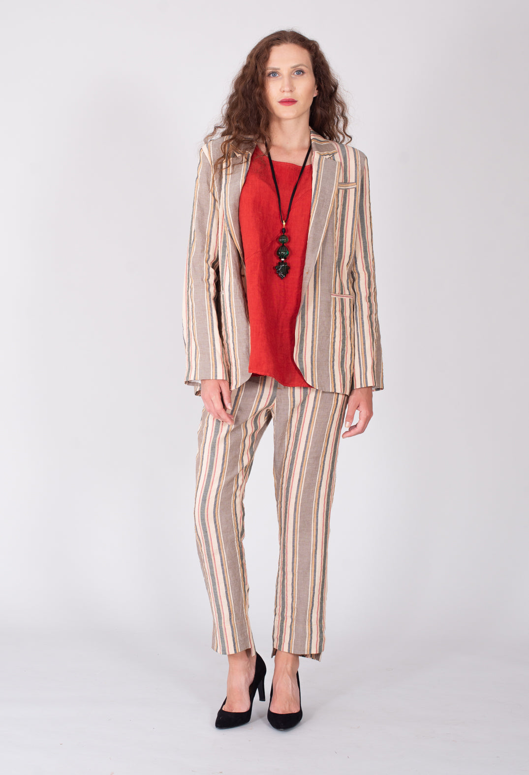 Striped Blazer with Single Button Fastening