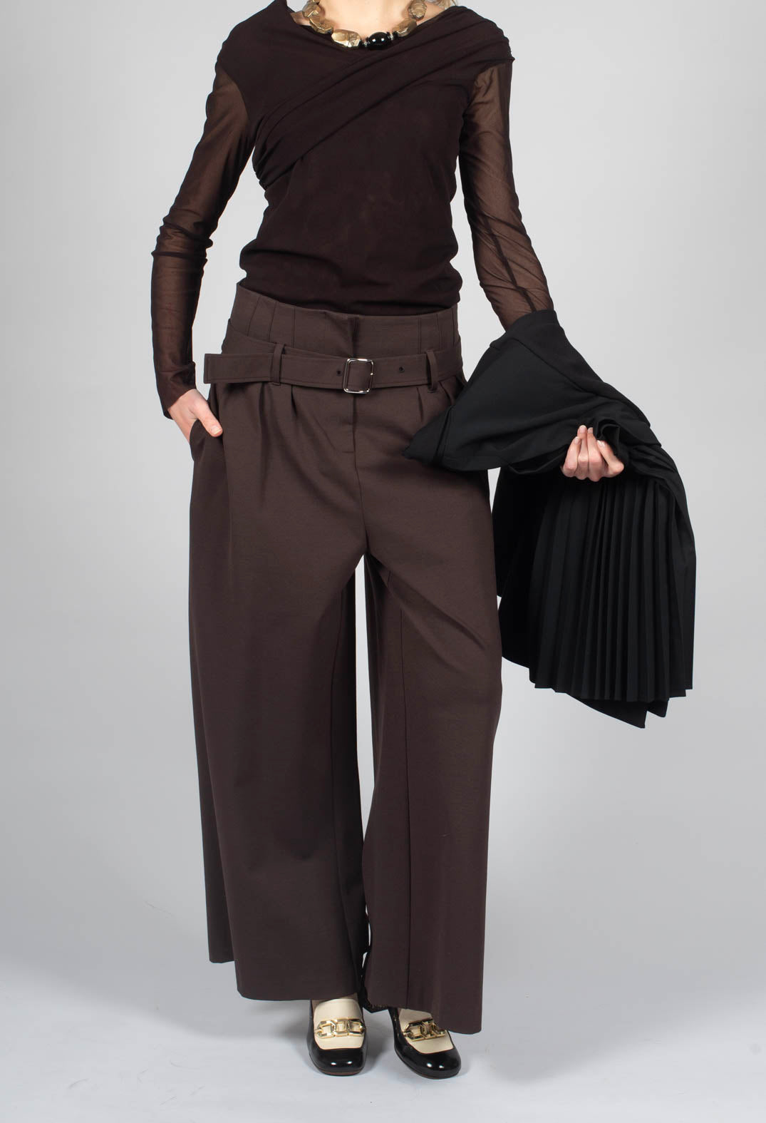 Jersey Wide Leg Trousers with Belt in Java