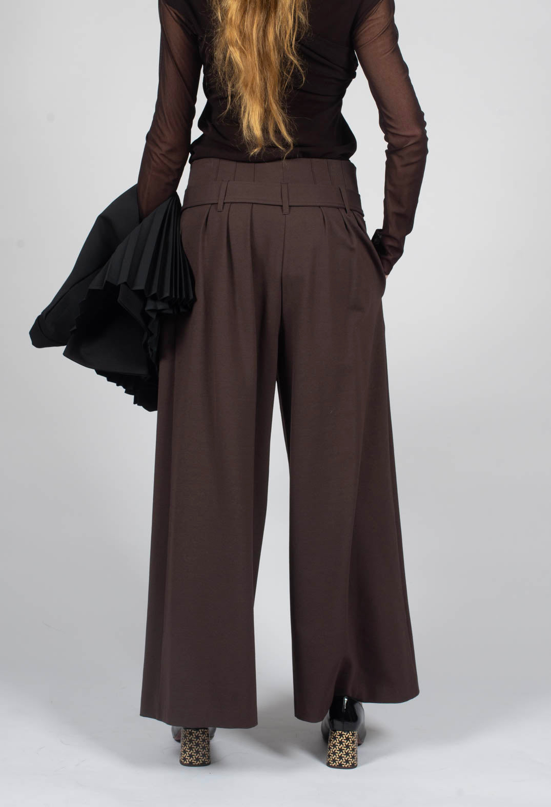 Jersey Wide Leg Trousers with Belt in Java