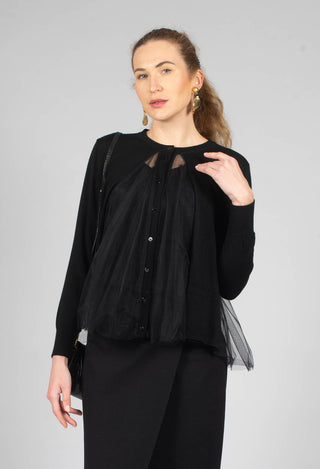 Mesh Insert Cardigan in Nero