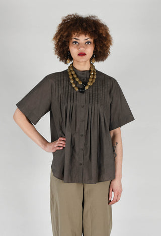 Pleated Front Blouse in Grey Brown