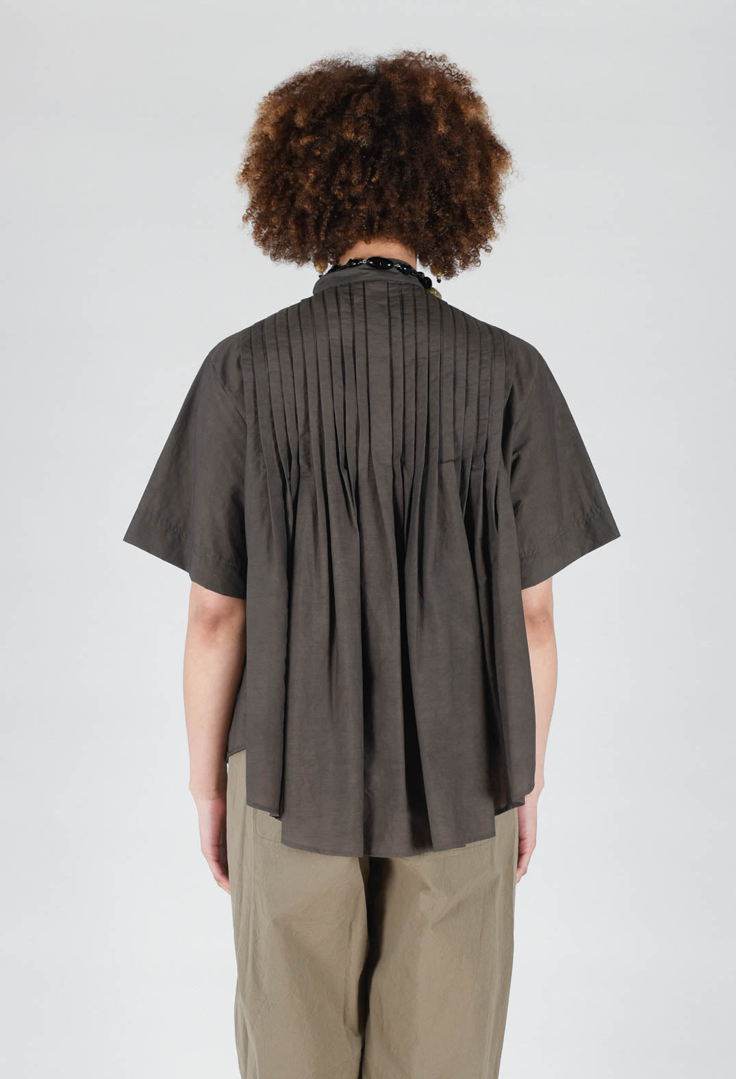 Pleated Front Blouse in Grey Brown