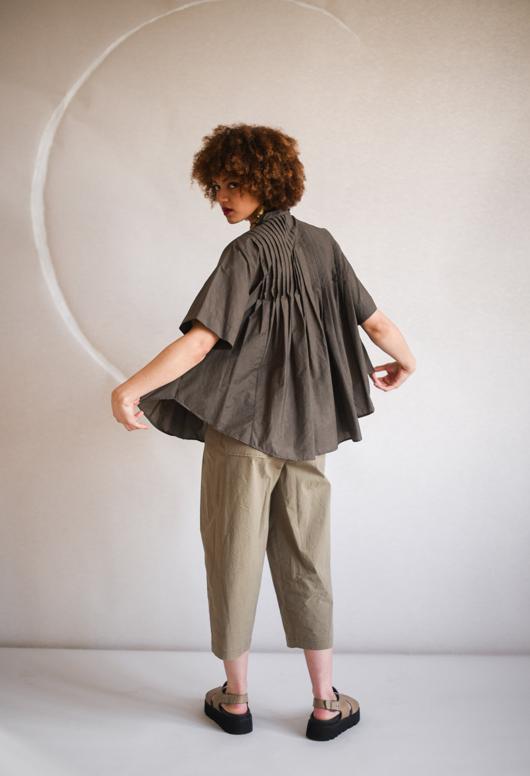 Pleated Front Blouse in Grey Brown