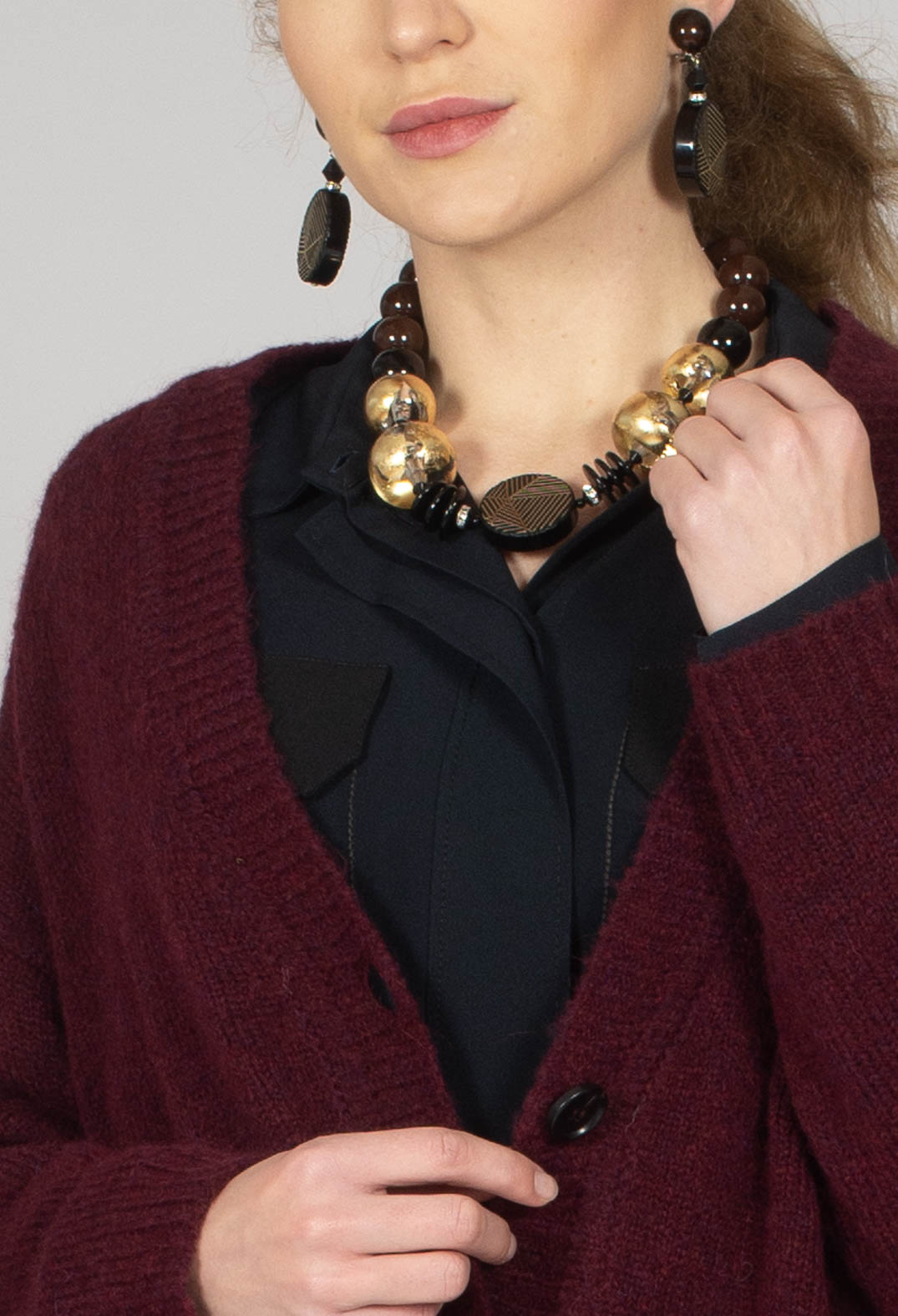 Knitted Cardigan with Frill Hem in Rumba