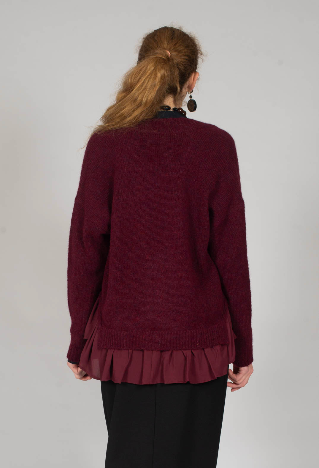 Knitted Cardigan with Frill Hem in Rumba
