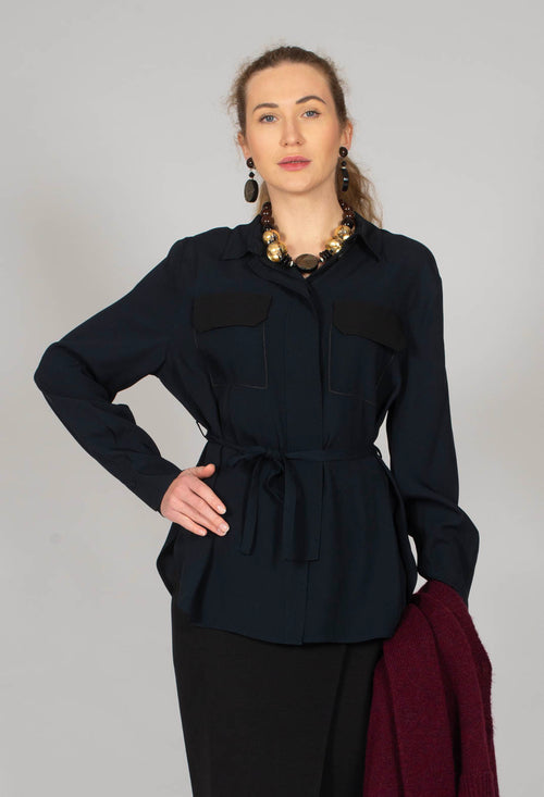 Satin B Shirt in Navy