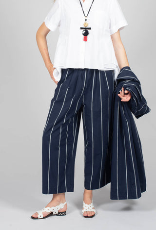 Pull String Waist Trousers in Indigo Striped