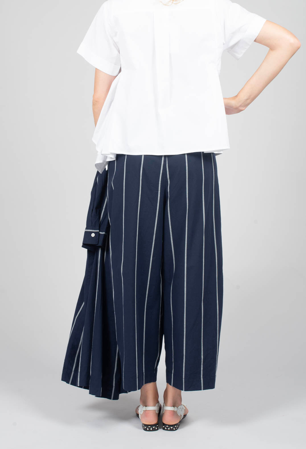 Pull String Waist Trousers in Indigo Striped