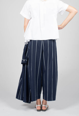 Pull String Waist Trousers in Indigo Striped