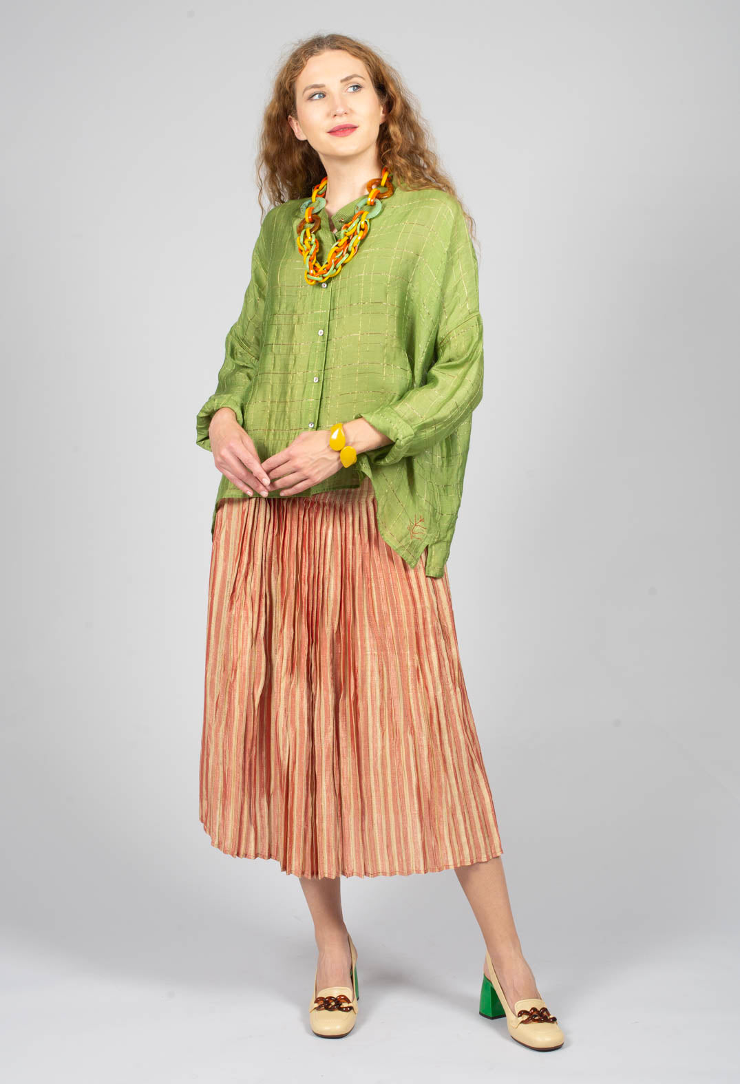 Aiko G Shirt in Dark Citron Check