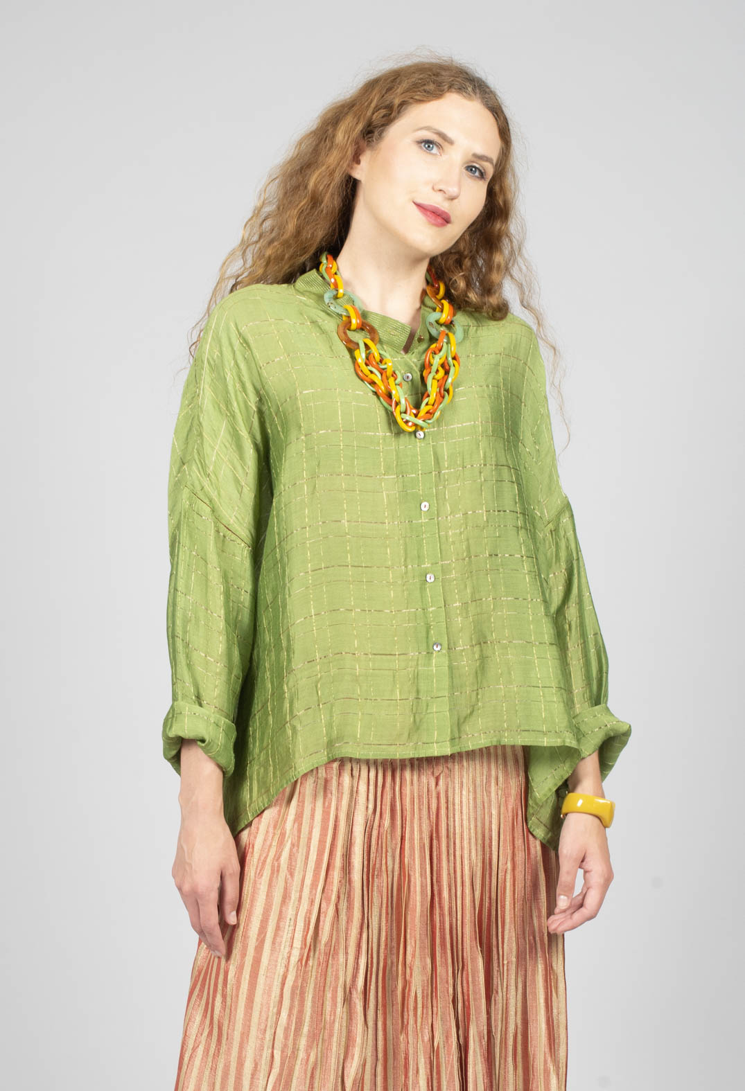 Aiko G Shirt in Dark Citron Check