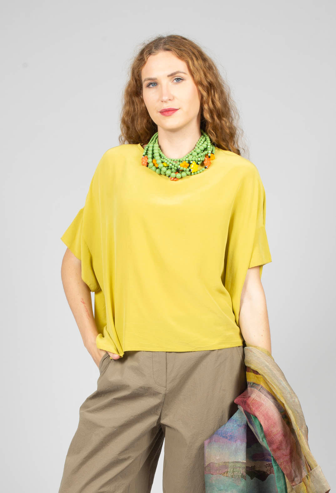 Drop Shoulder Short Sleeve Top in Yellow
