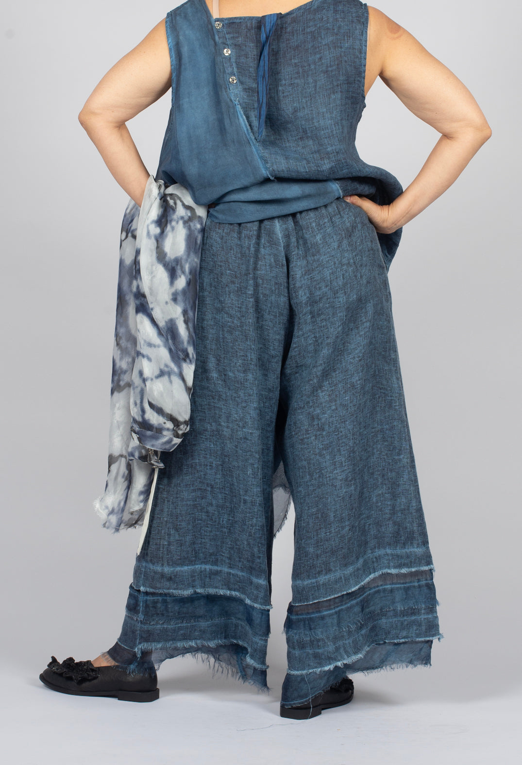 Trousers with Double Ruffle in Blue Matisse