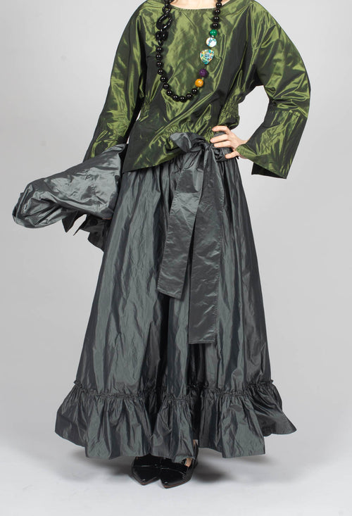 Taffeta Frill Hem Skirt in Obsidian Grey