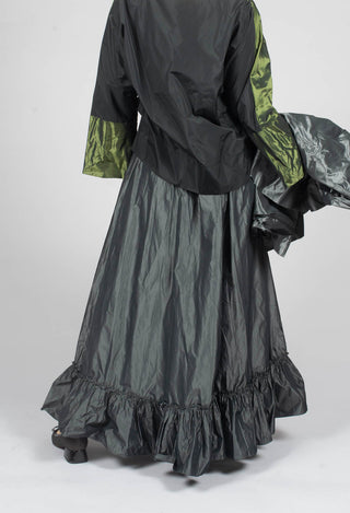 Taffeta Frill Hem Skirt in Obsidian Grey
