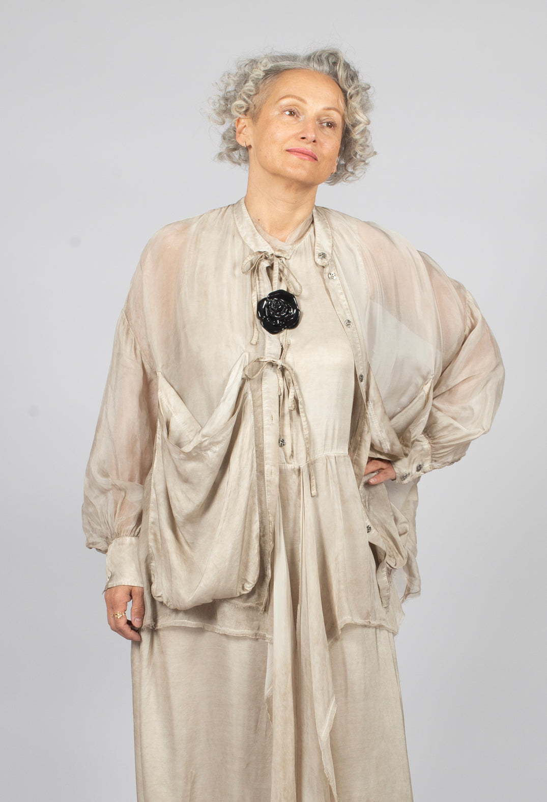 Draped Shirt in Sand Shell