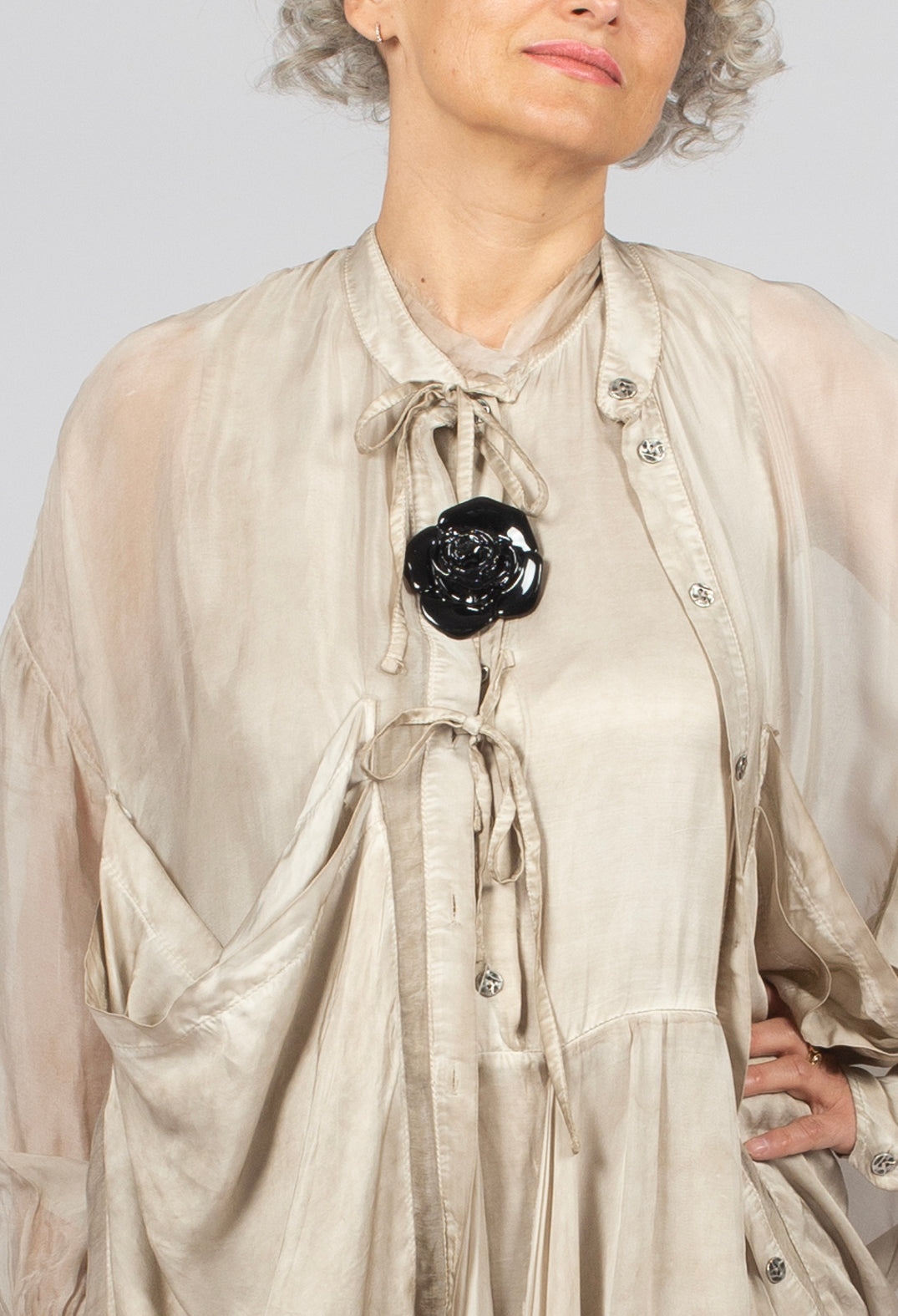 Draped Shirt in Sand Shell