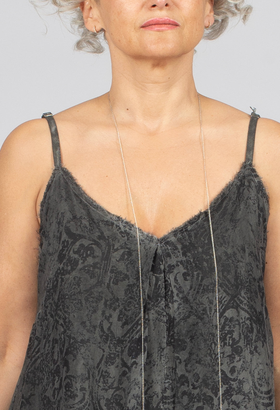 Long Dress with Asymmetric Hem in Anthracite Print