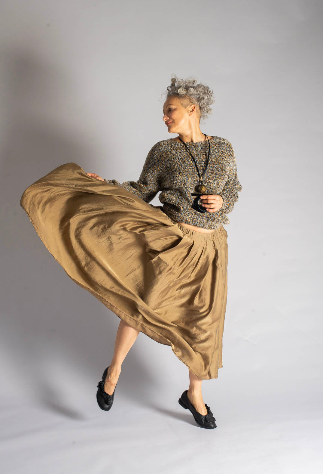 Pleated Long Skirt SC in Gold