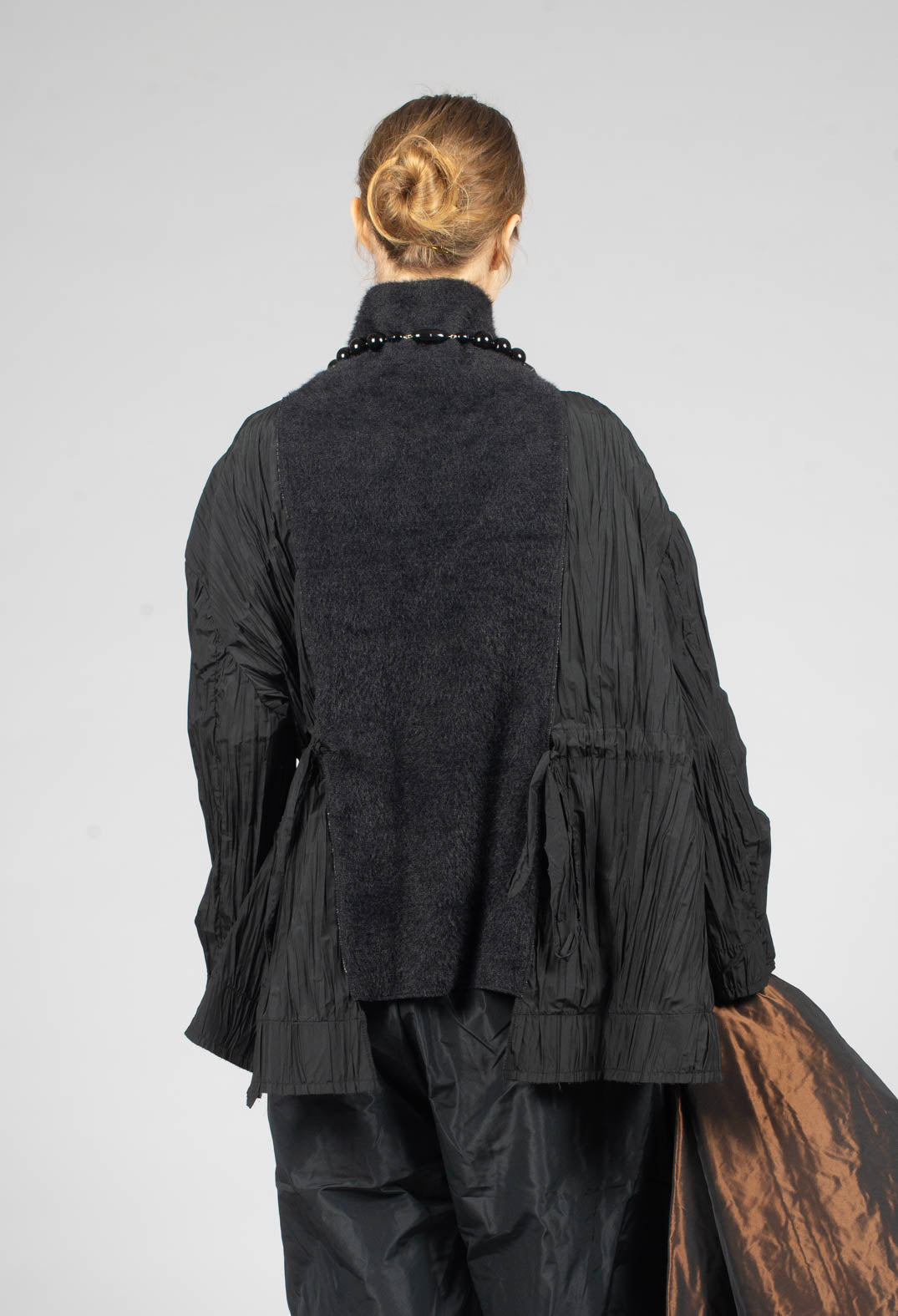 High Neck Dual Fabric Top in Black