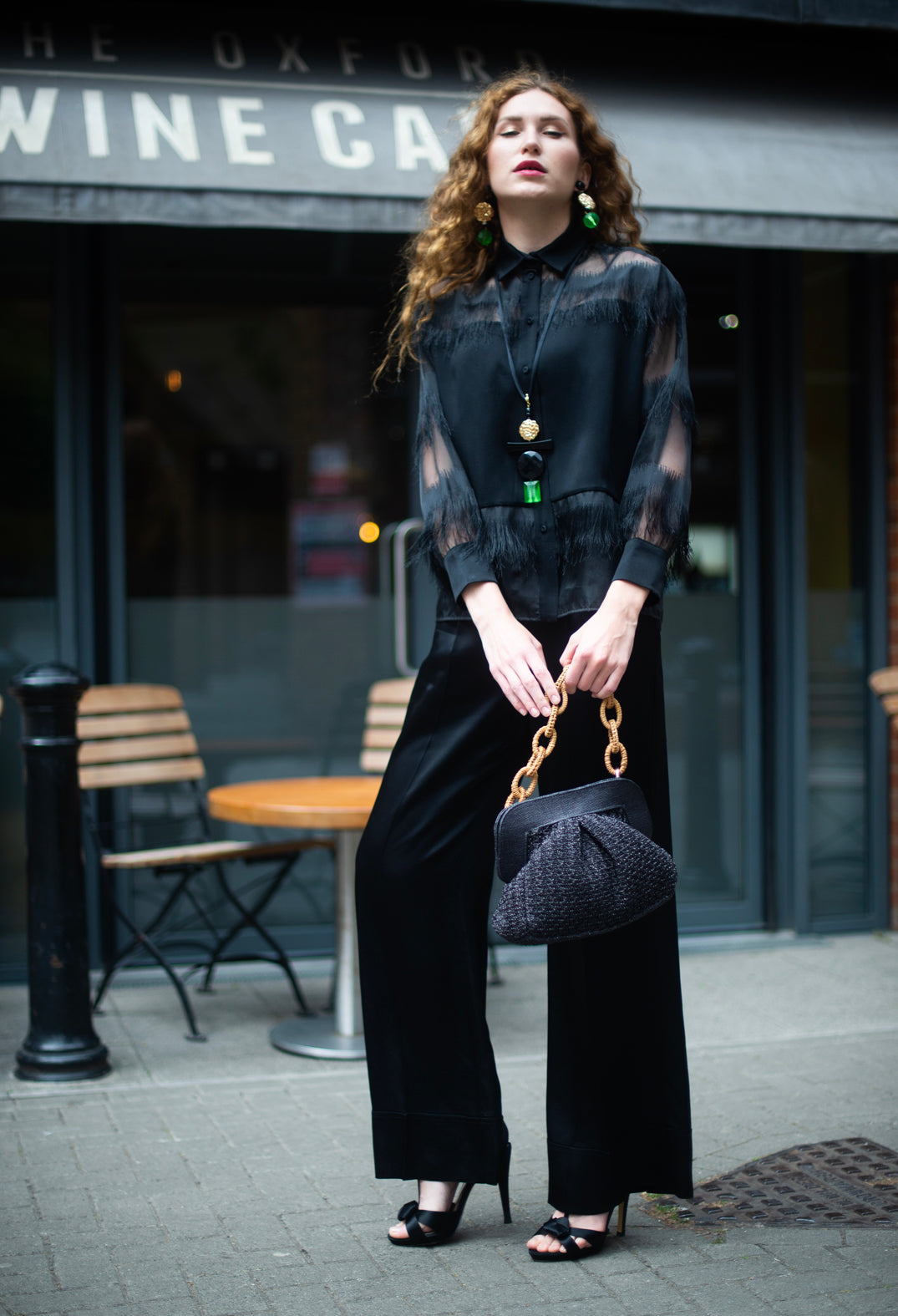Alida Lightweight Shirt with Fringes in Black