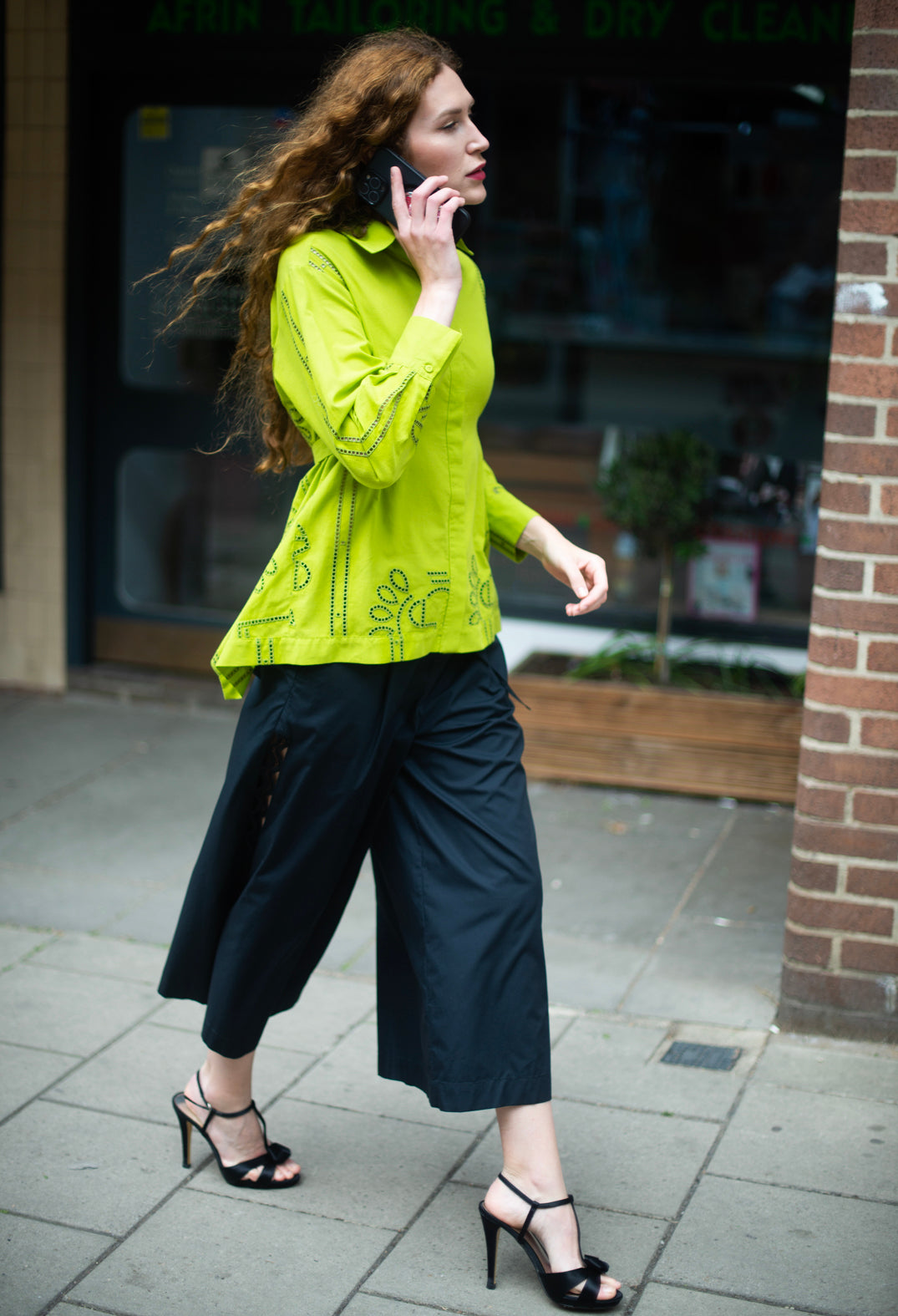 Vega Wide Leg Trousers with Lace Insert in Black