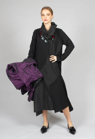 High Neck Dual Fabric Dress in Black