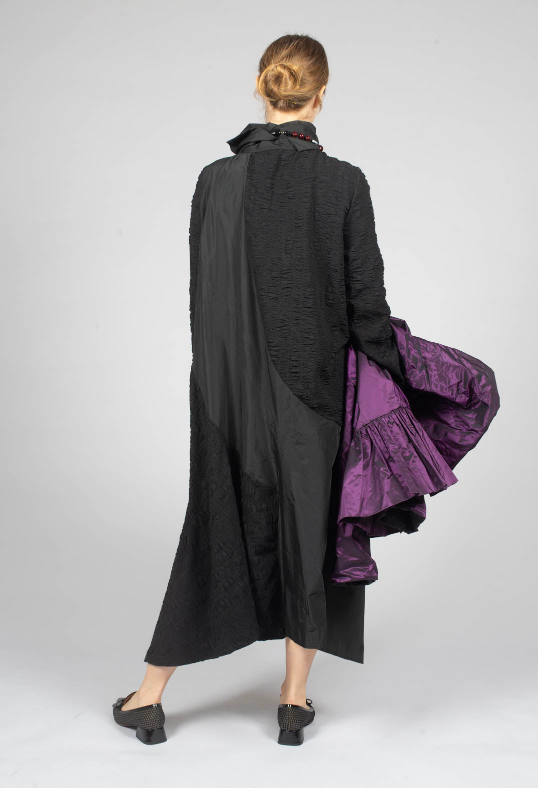 High Neck Dual Fabric Dress in Black