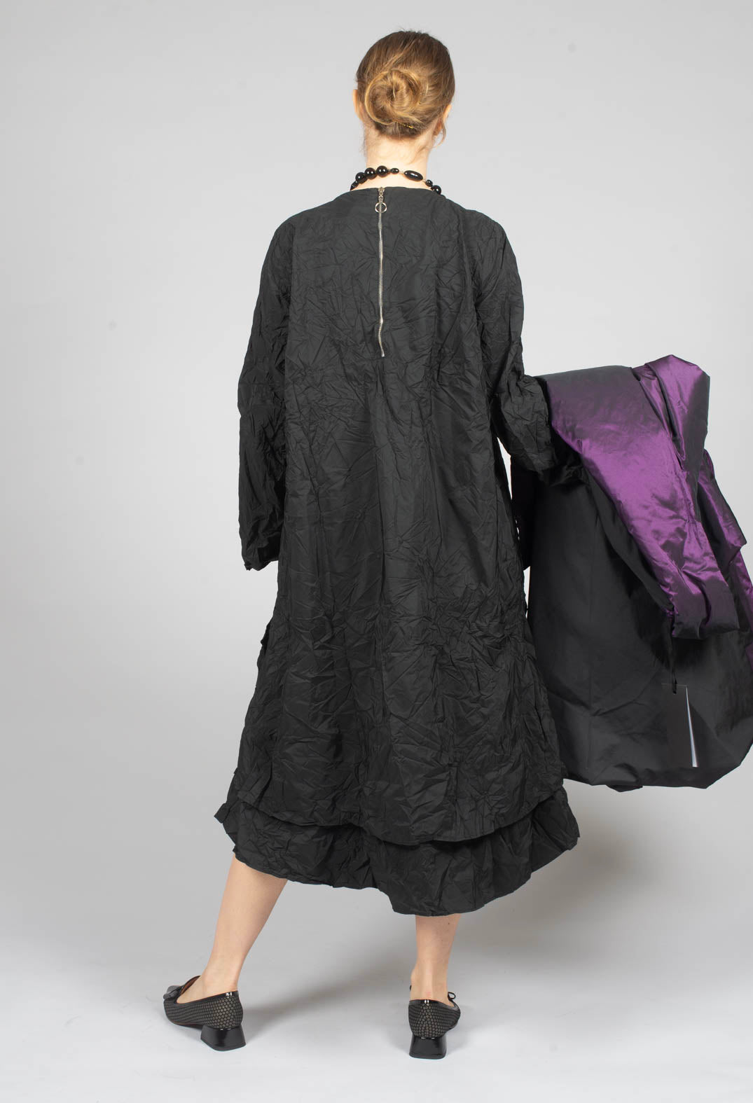 Long Sleeve Dress with Fabric Rose in Black