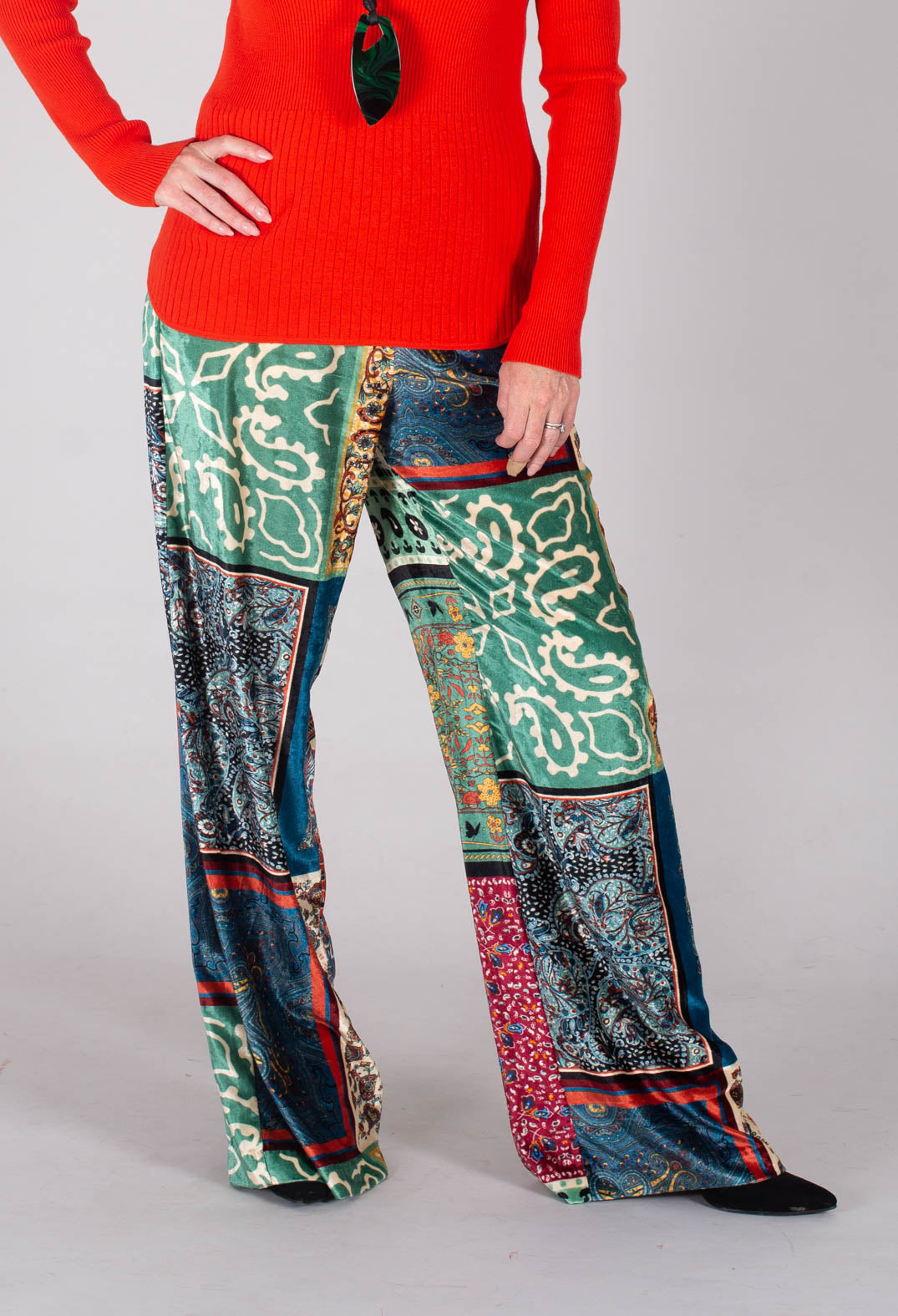 Printed Trousers in Patchwork Foulard Print