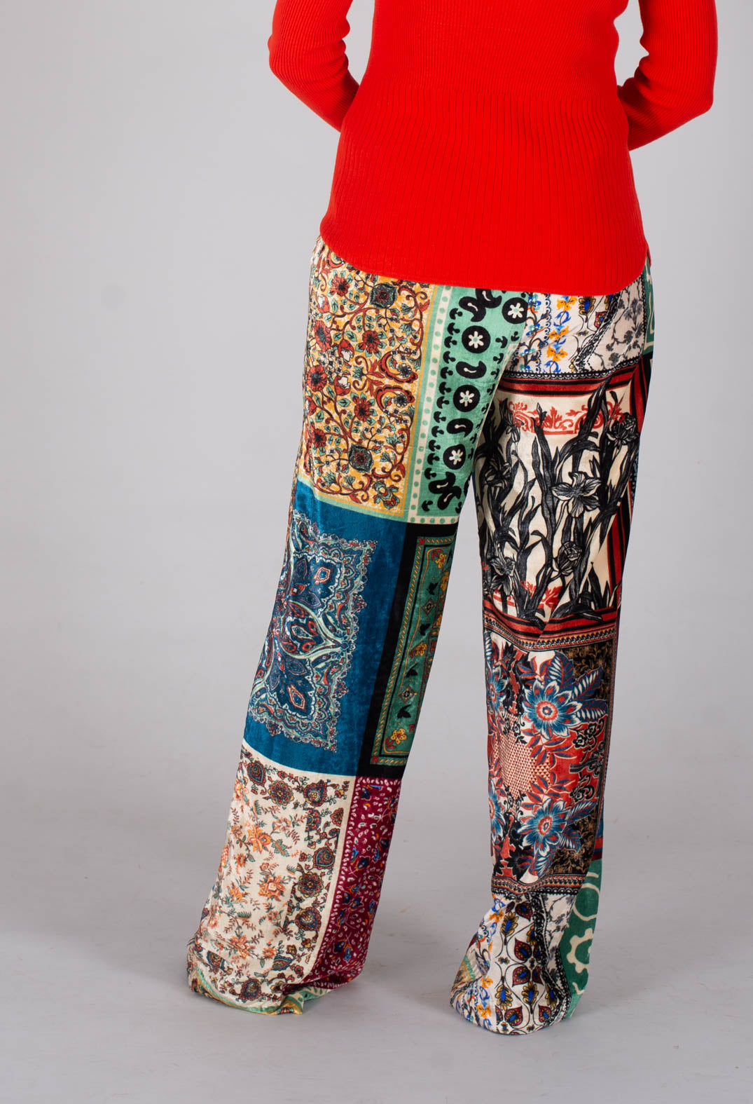 Printed Trousers in Patchwork Foulard Print