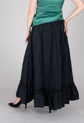 Taffeta Frill Hem Skirt in Black