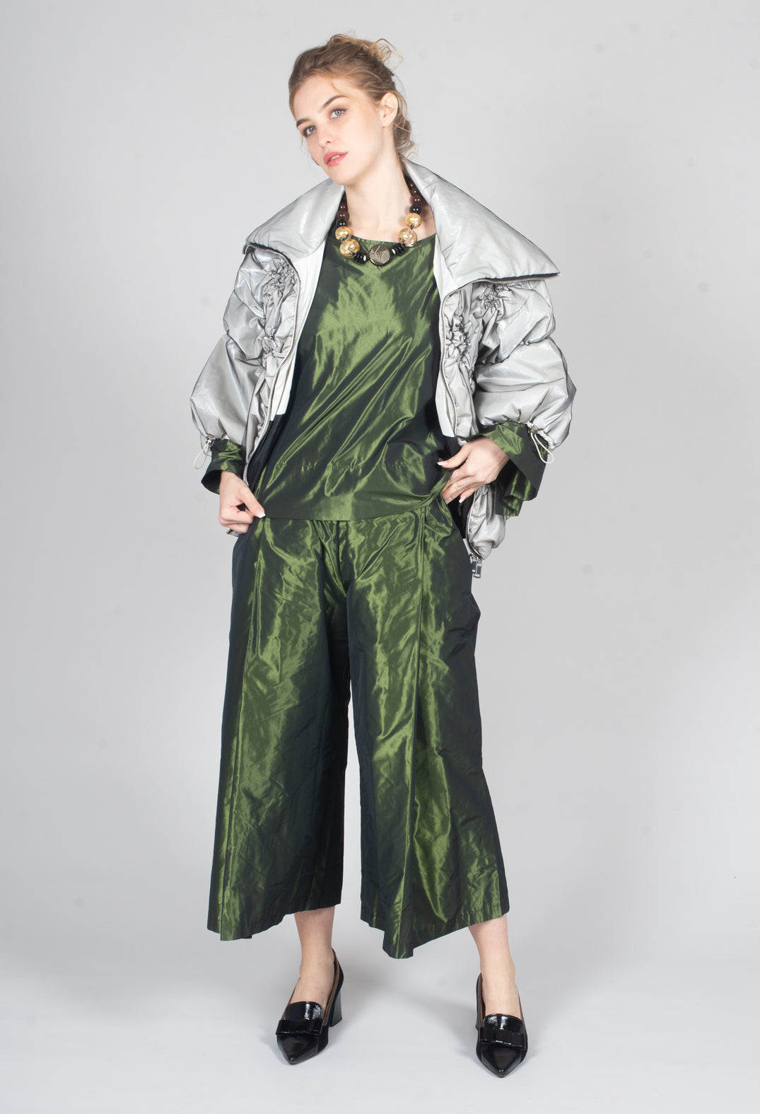 Netted Puffer Coat in Beige
