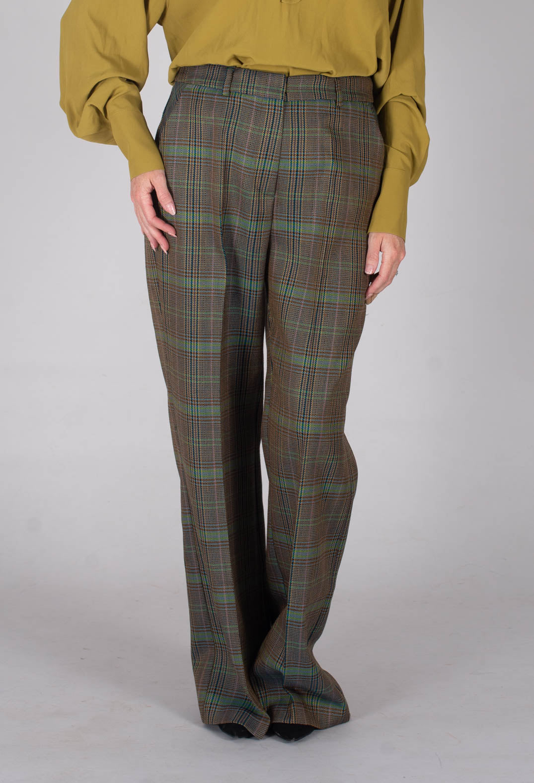 Tailored Check Wool Trousers in Kiwi