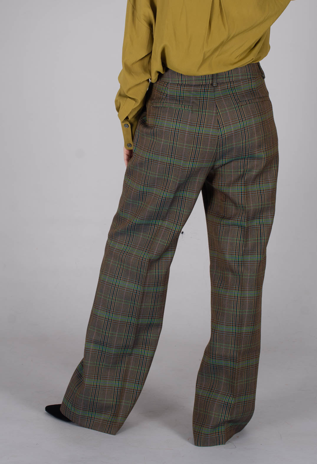 Tailored Check Wool Trousers in Kiwi