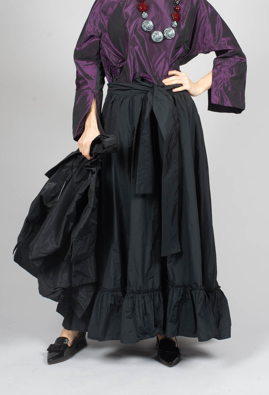 Beatrice B Taffeta Frill Hem Skirt in Black - Olivia May