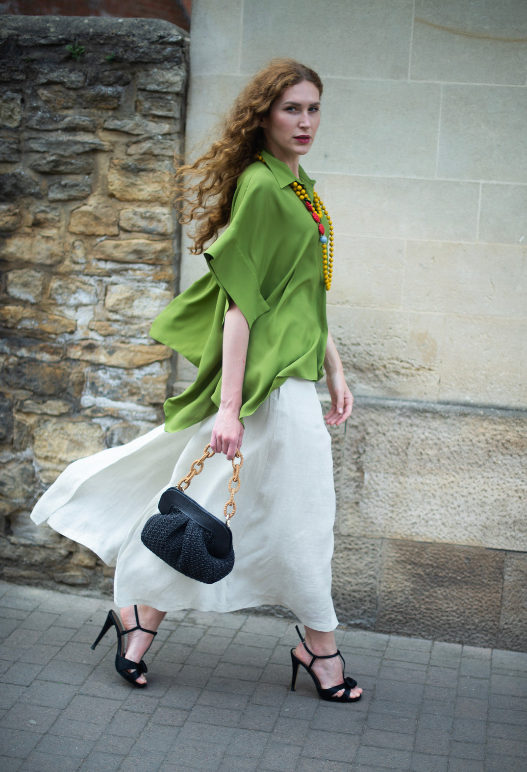 Torre Shirt with Pointed Hem in Wasabi