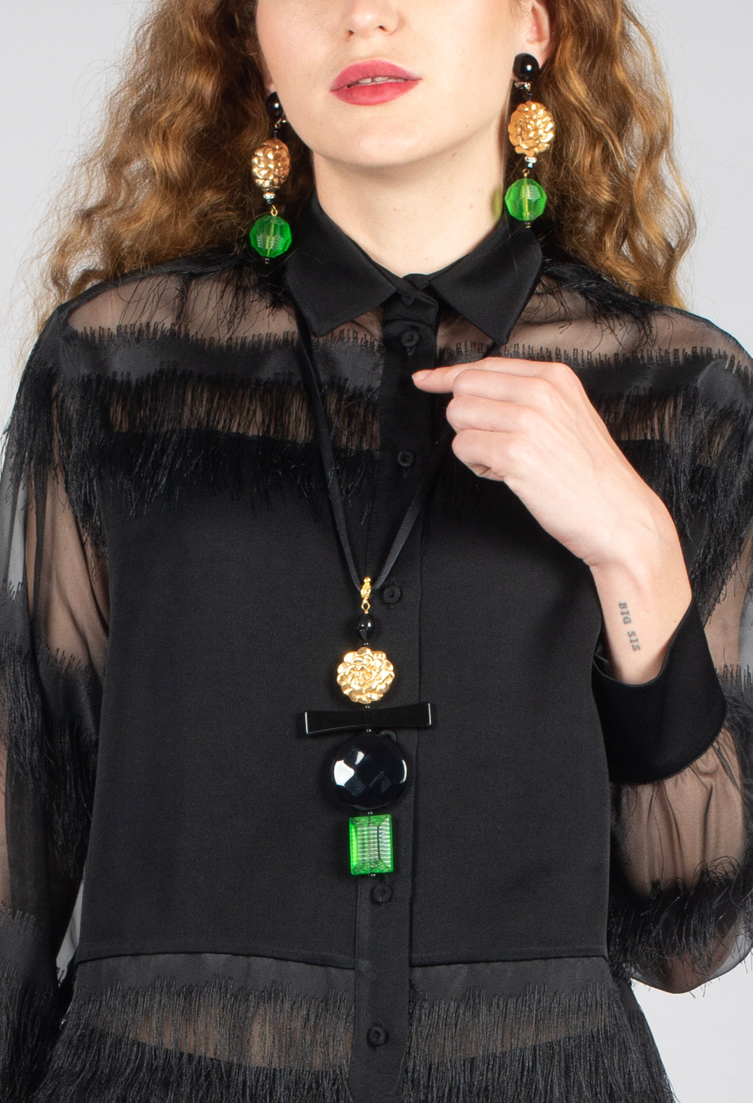 Alida Lightweight Shirt with Fringes in Black