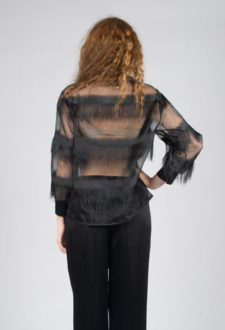 Alida Lightweight Shirt with Fringes in Black