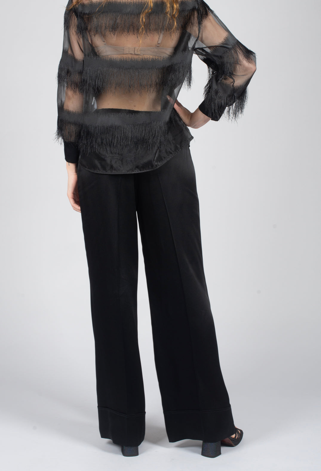 Aura Satin Trousers in Black
