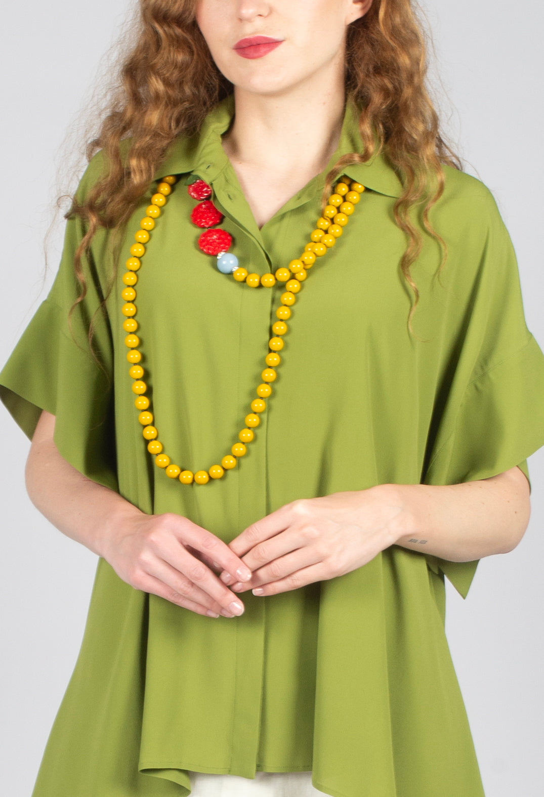 Torre Shirt with Pointed Hem in Wasabi