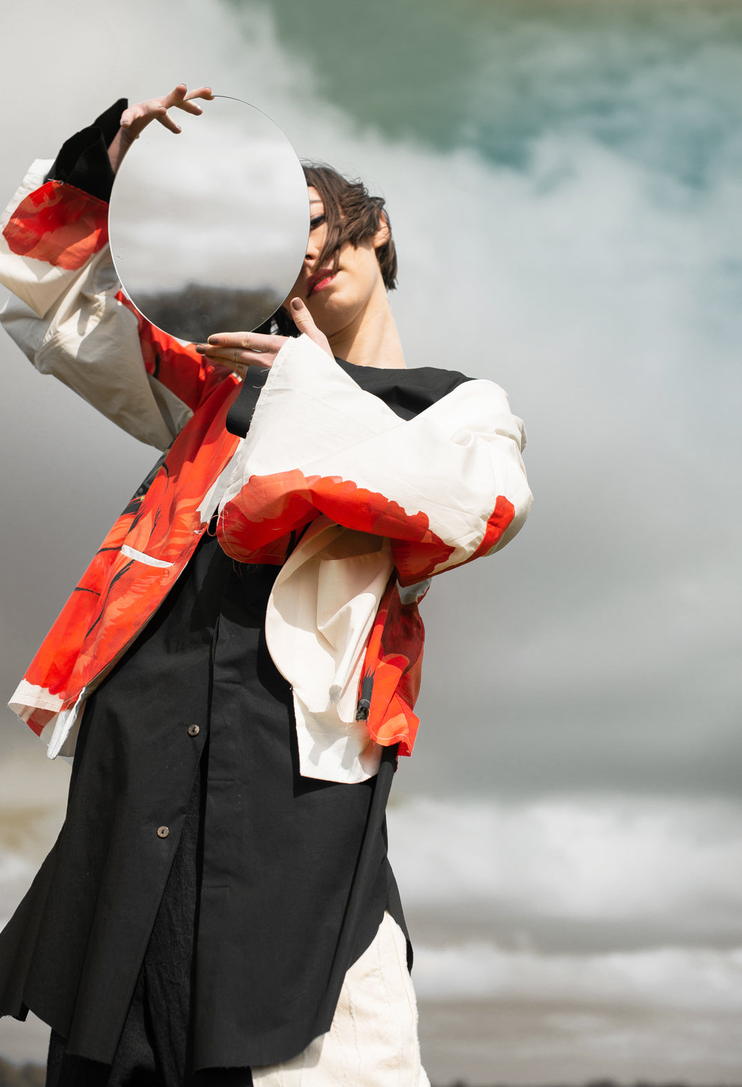 Poppy Print Jacket in White and Red