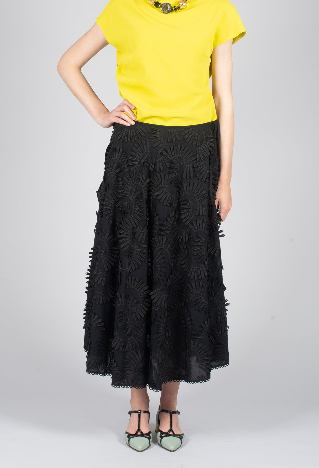 Nova Cotton Skirt with Embossed Flowers in Black