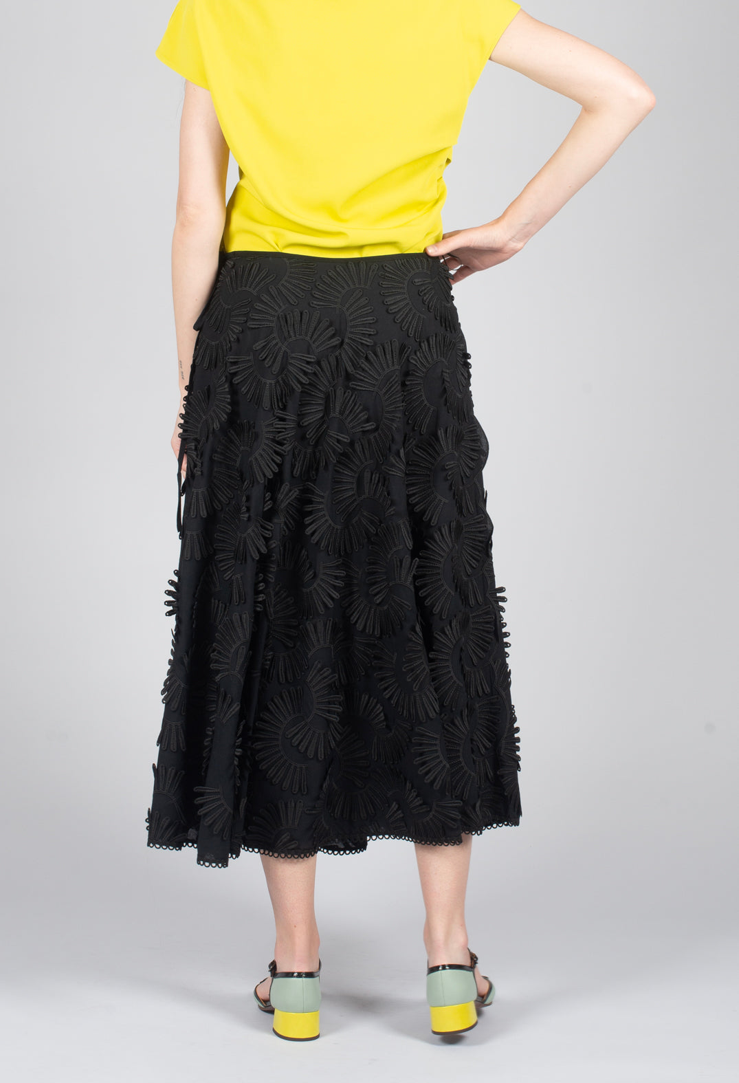 Nova Cotton Skirt with Embossed Flowers in Black