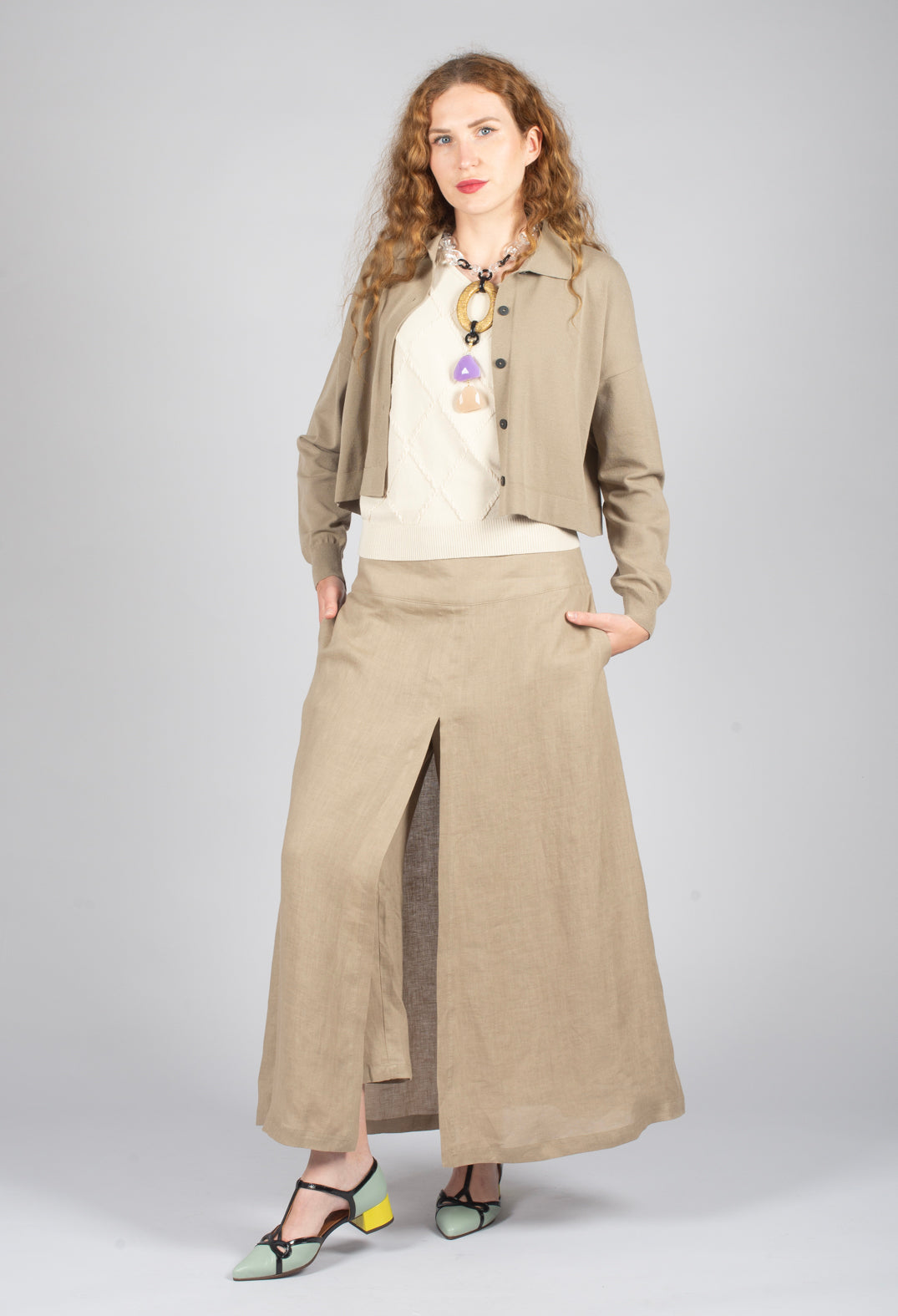 Cropped Cardigan in Taupe
