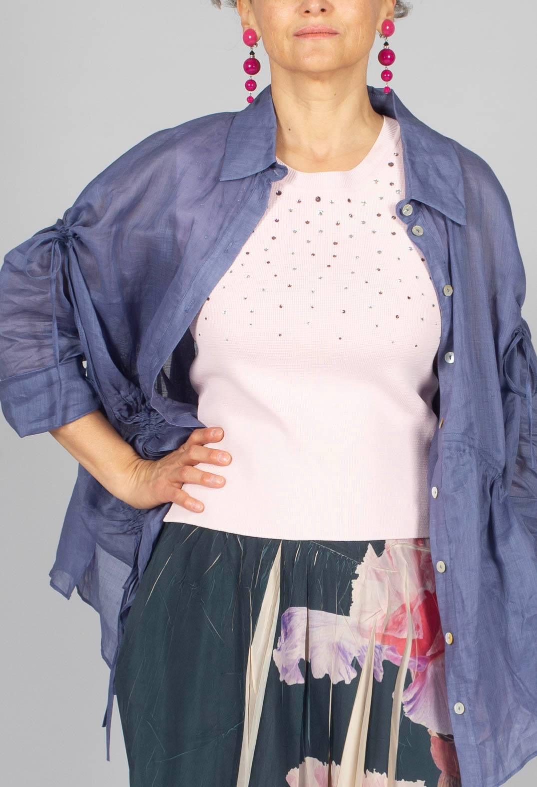 Ruched Shirt in Indigo
